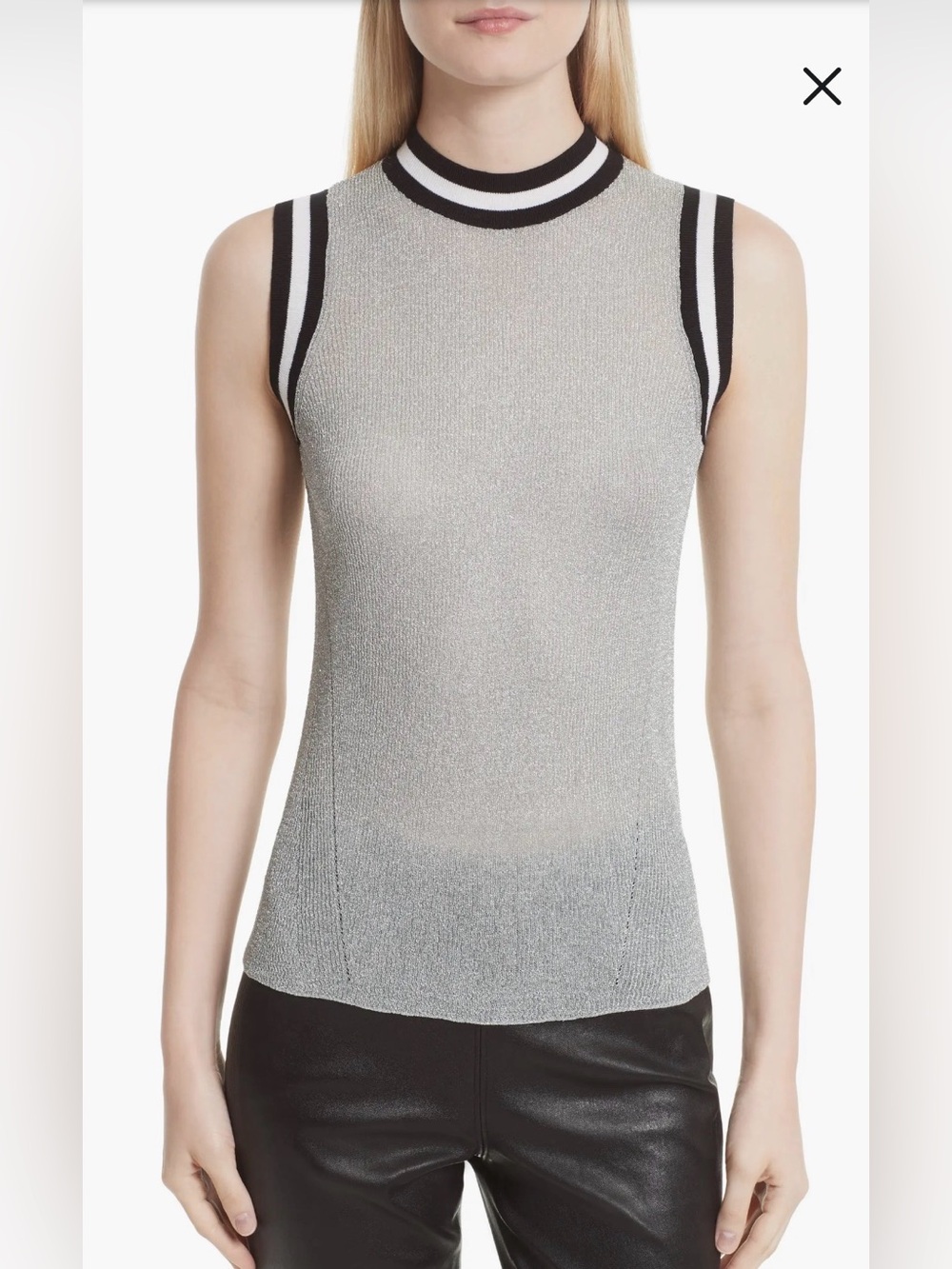 Rag & Bone silver metallic rib tank with black and white trim